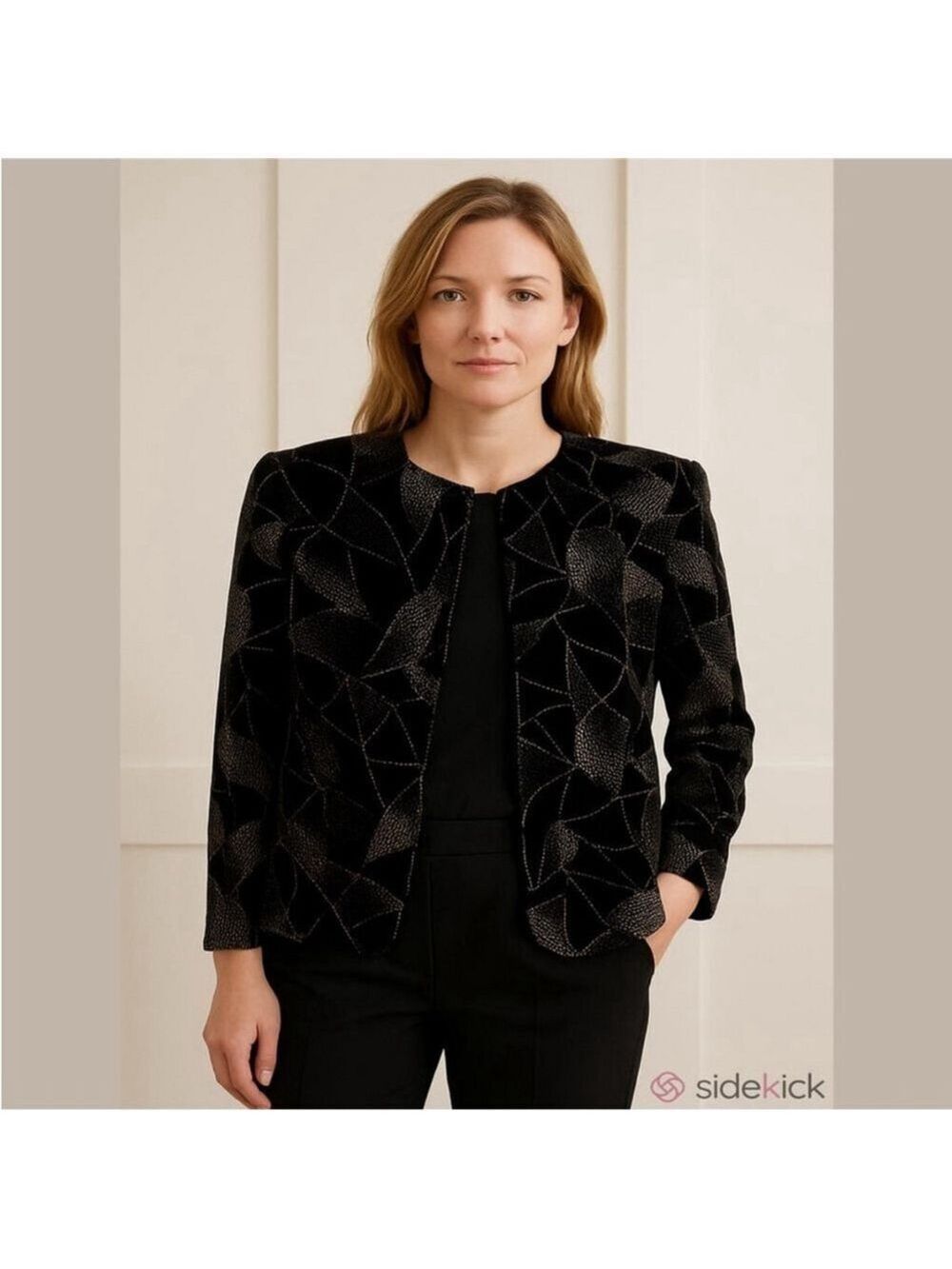 Vintage Garey Petites Burgundy Black and Silver Geometric Blazer lined 10P BNWT